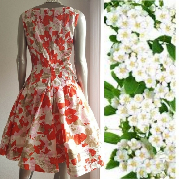 *$5,000 OSCAR DE LA RENTA STUNNING WHT RED PINK FLORAL SILK RUNWAY DRESS US 10 - Picture 9 of 13